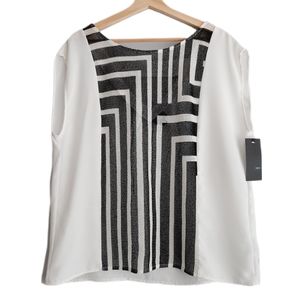 🍒 MOSSIMO Sleeveless Semi-Sheer Top Geo Woven Panel B&W PLUS Sz XL